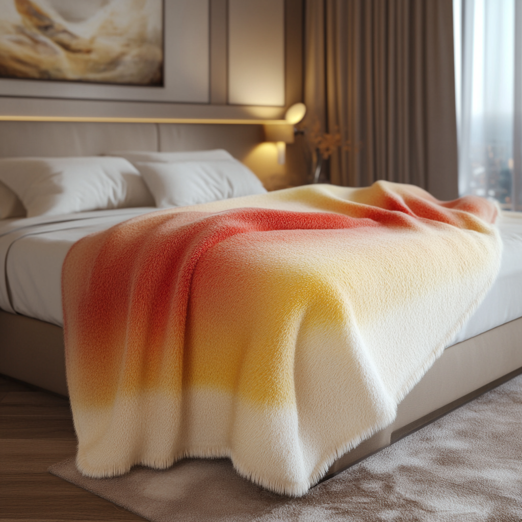 Plaid en mohair sur un lit dans une chambre moderne.